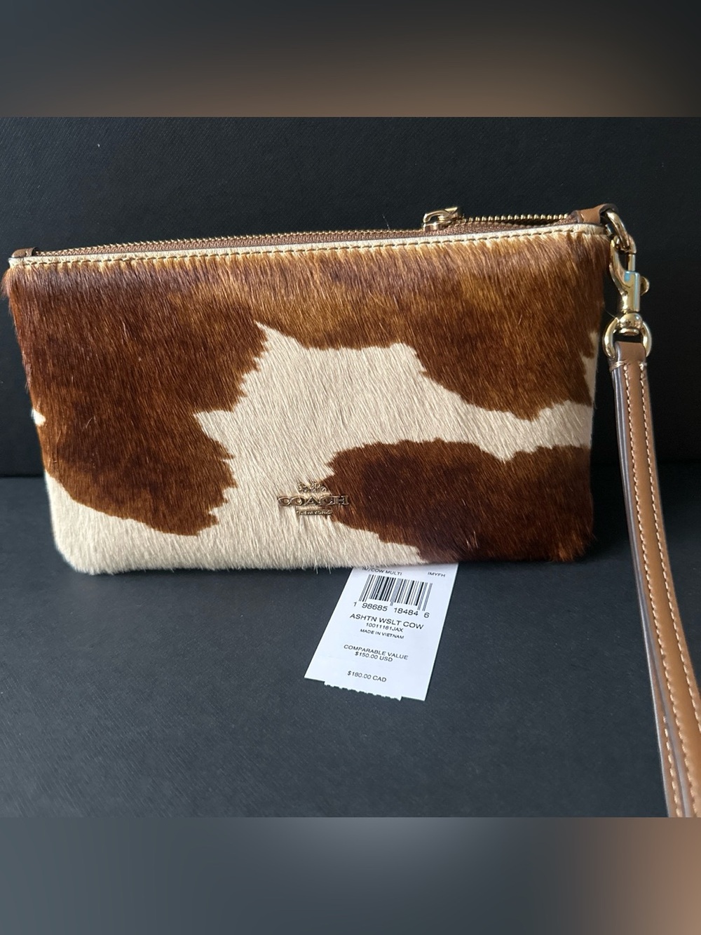 NWT Coach Ashton Wristlet In Haircalf With Cow Print - Picture 3 of 5